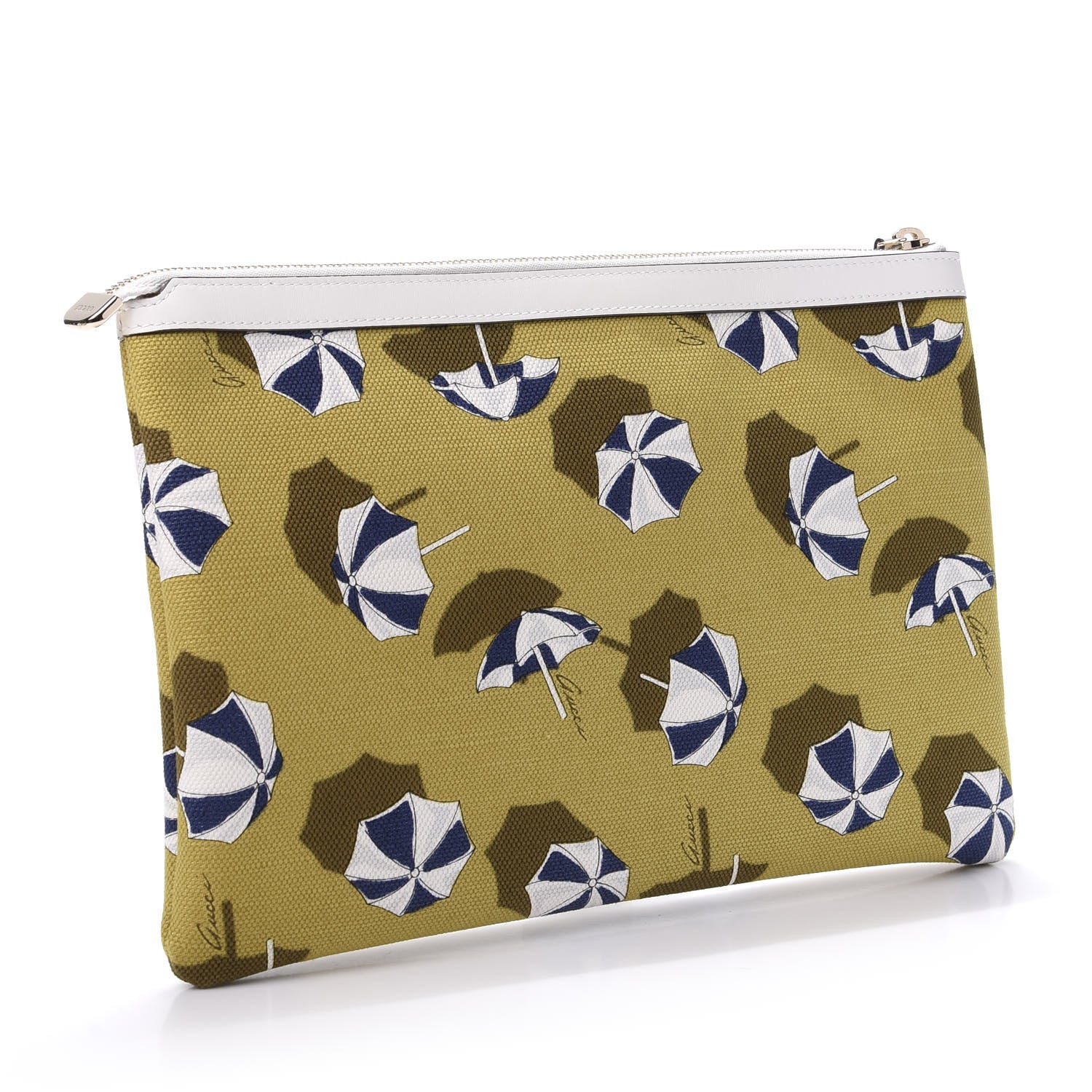 Gucci Canvas Umbrella Zip Top Pouch Yellow White 3 of 7