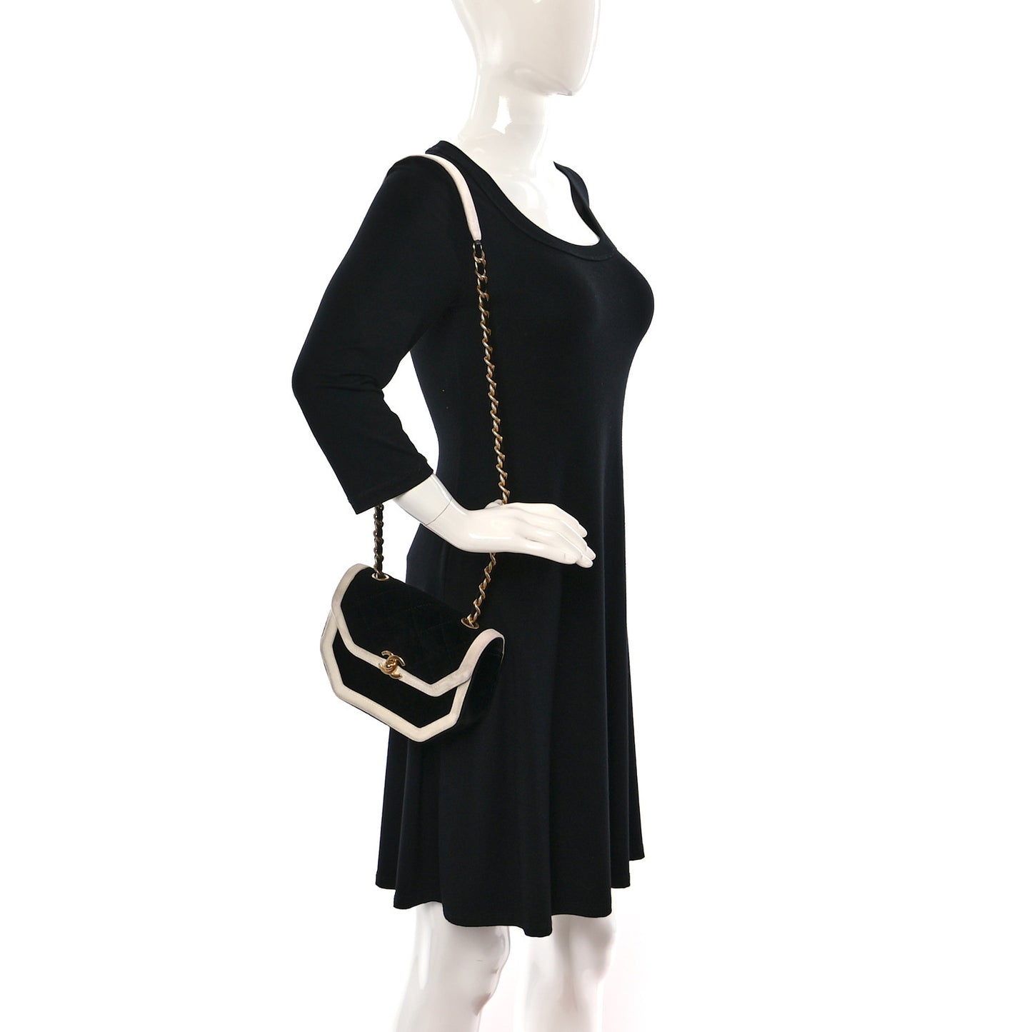 Velvet Quilted Mini Place Vendome Flap Black White