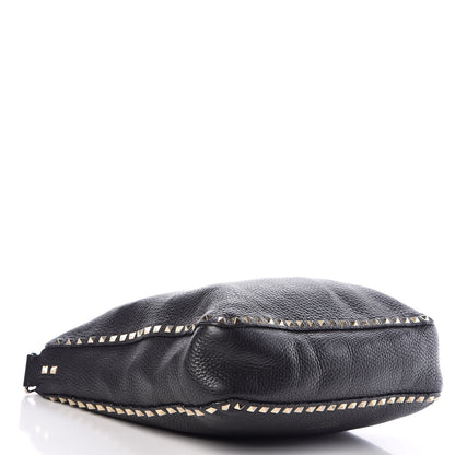Valentino Garavani Pebbled Calfskin Large Rockstud Flip-Lock Messenger Bag Black 4 of 13