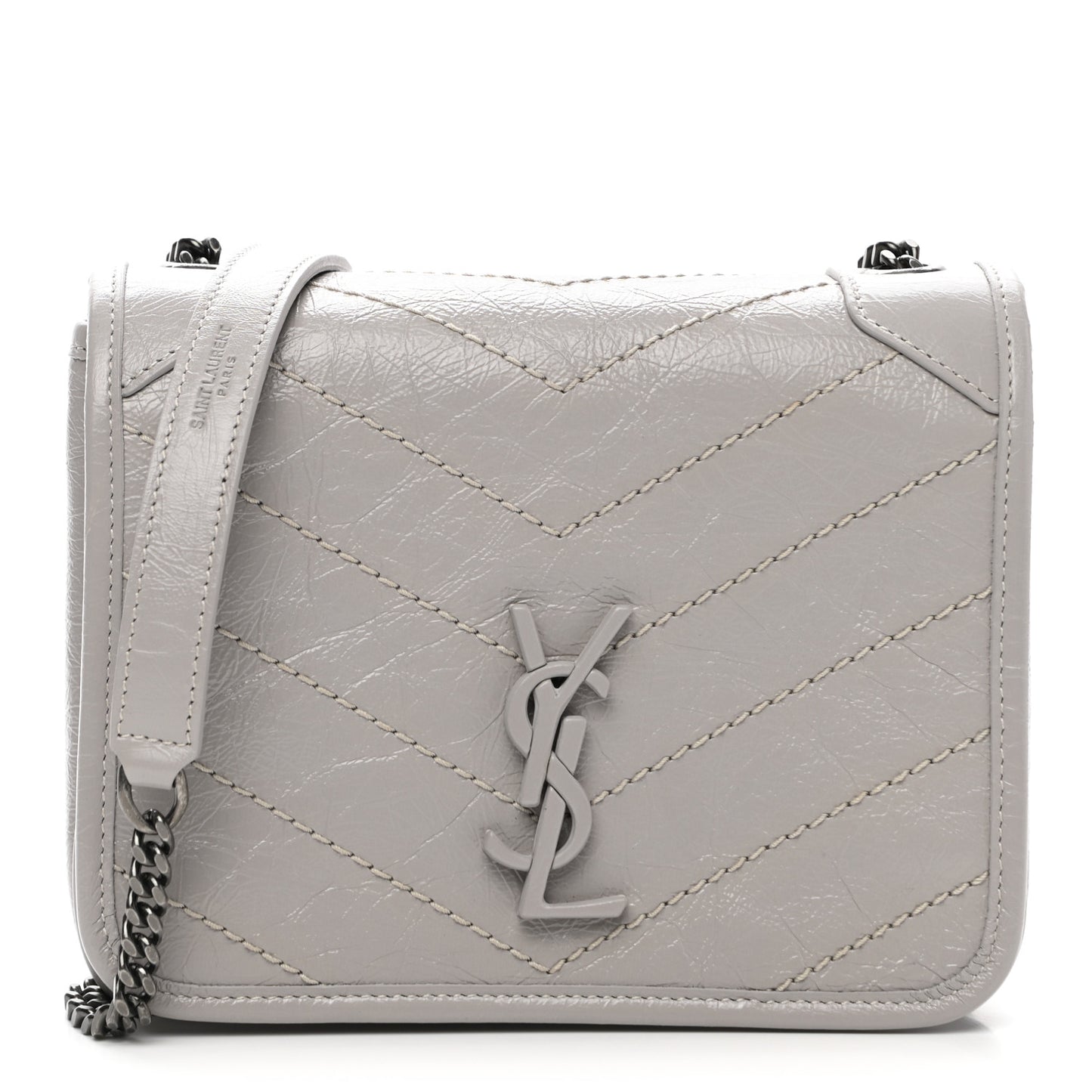 Crinkled Calfskin Matelasse Monogram Niki Chain Wallet Granite