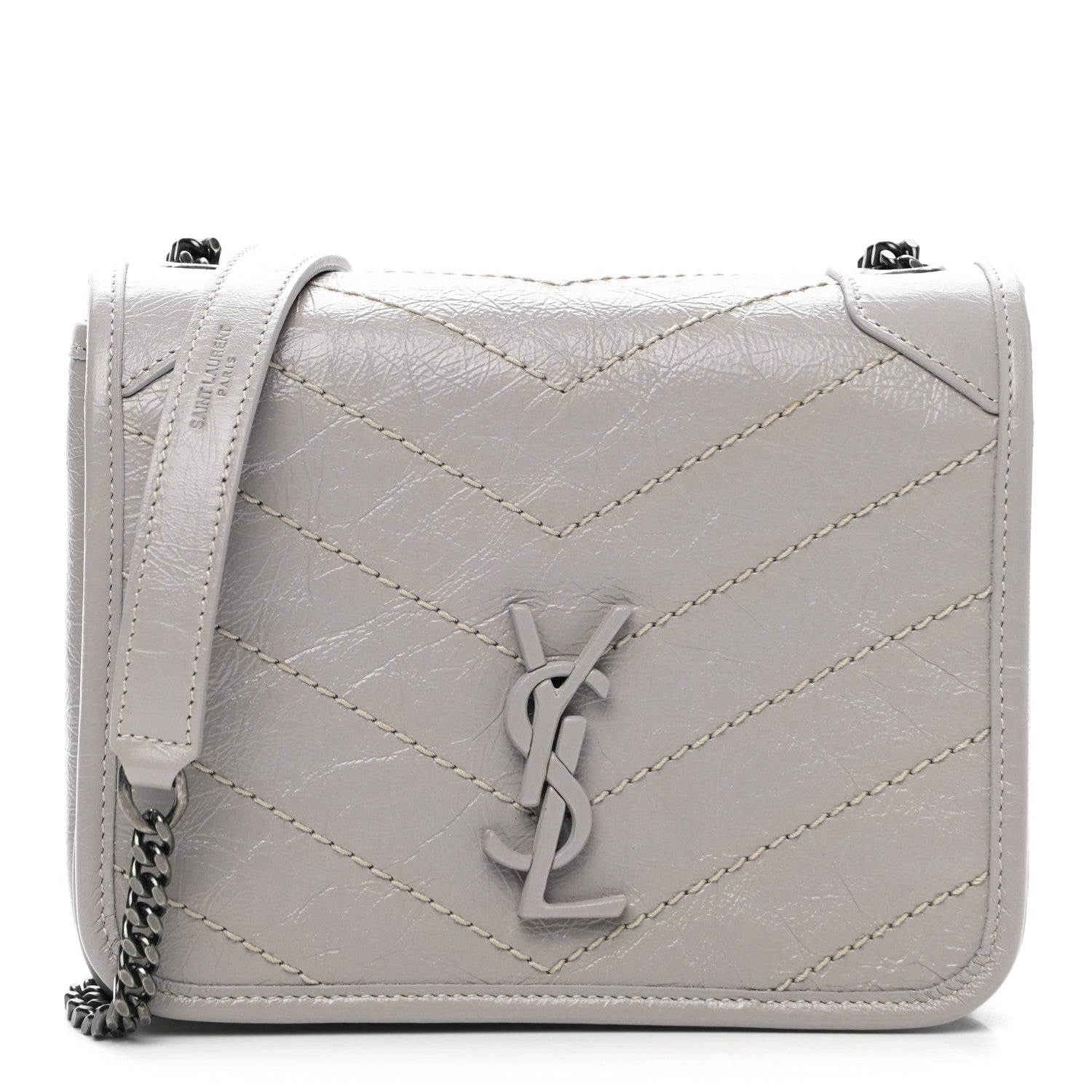 Saint Laurent Crinkled Calfskin Matelasse Monogram Niki Chain Wallet Granite 1 of 10