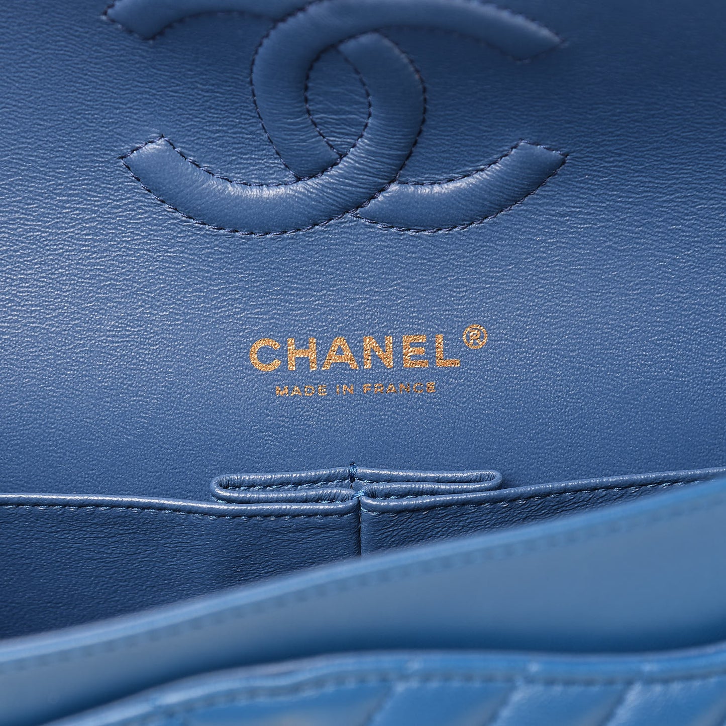 Lambskin Chevron Quilted Medium Double Flap Blue