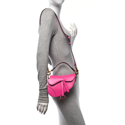 Christian Dior Supple Calfskin Mini Saddle Bag With Strap Passion Pink 2 of 8