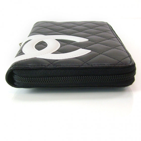 Chanel Calfskin Cambon Zip Around Organizer Wallet Black White 3 of 9