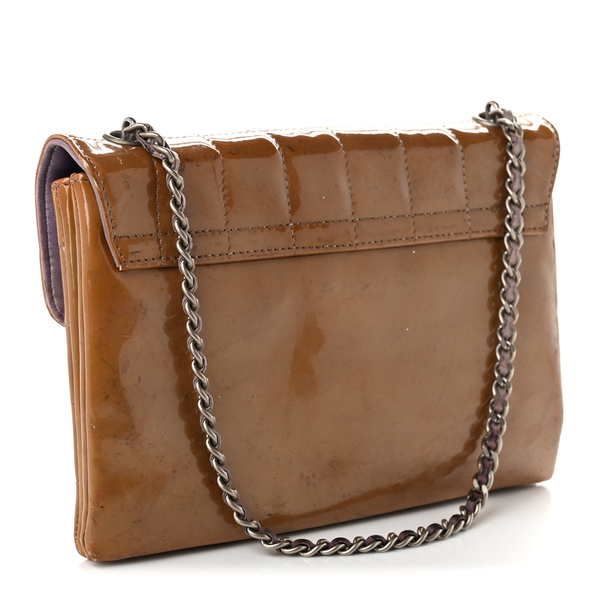 Patent Square Stitched Keyboard Flap Clutch Purple