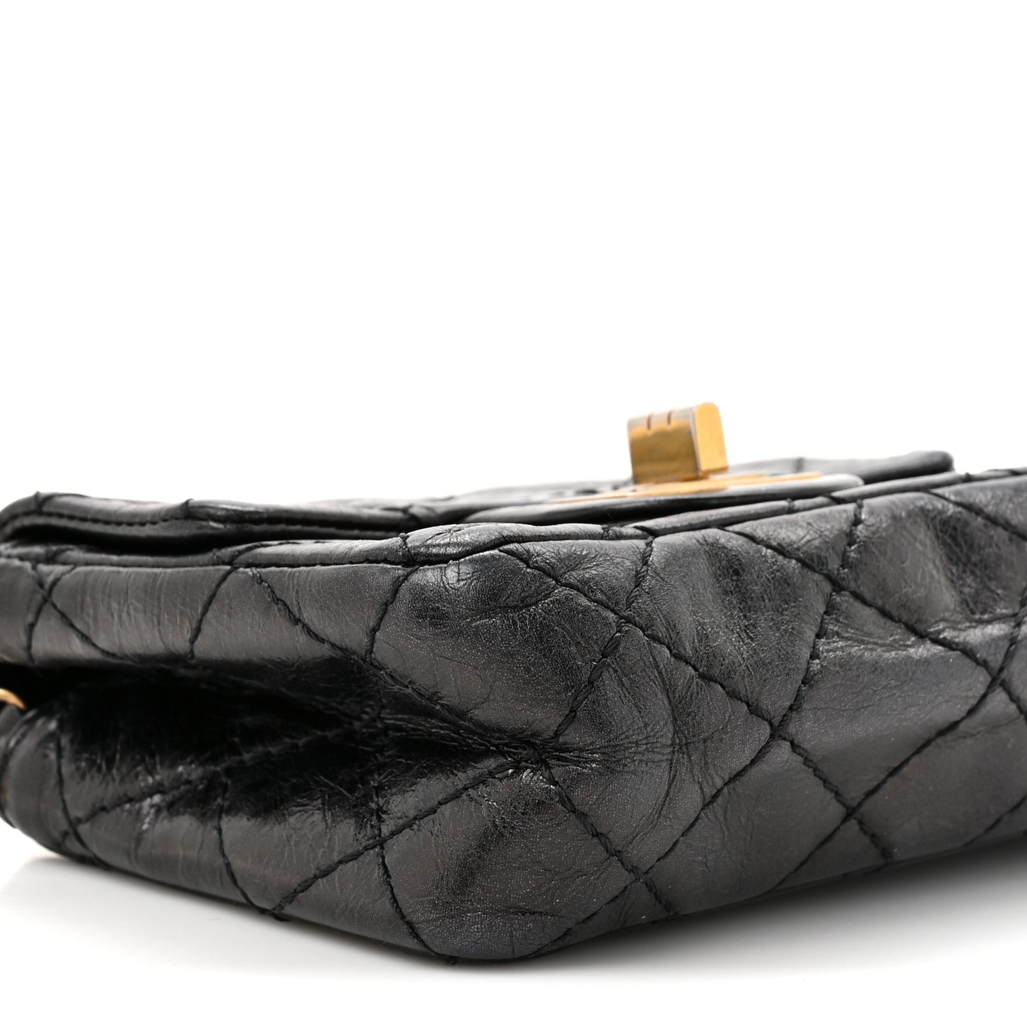 Glazed Calfskin Quilted Reissue Double Flap Clutch Black