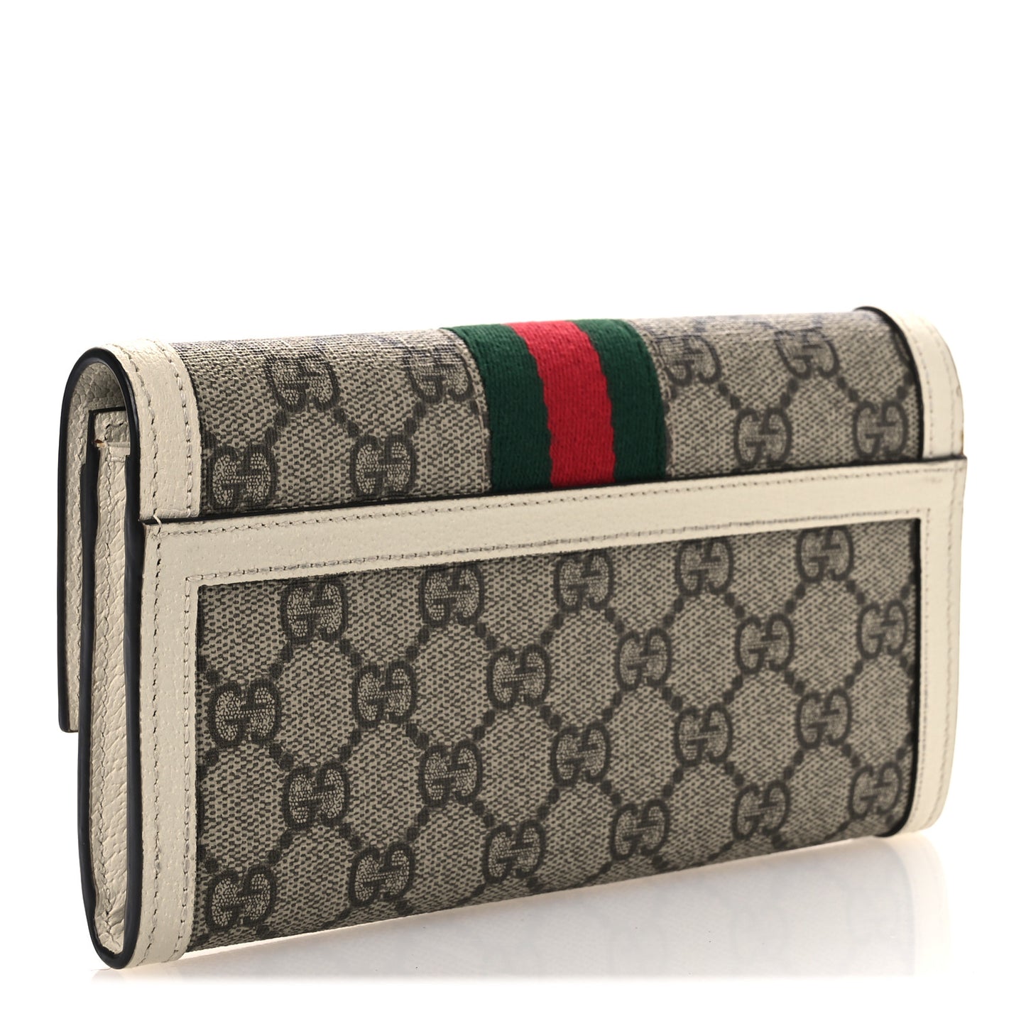 GG Supreme Monogram Web Queen Margaret Flap Wallet Beige Ebony Mystic White