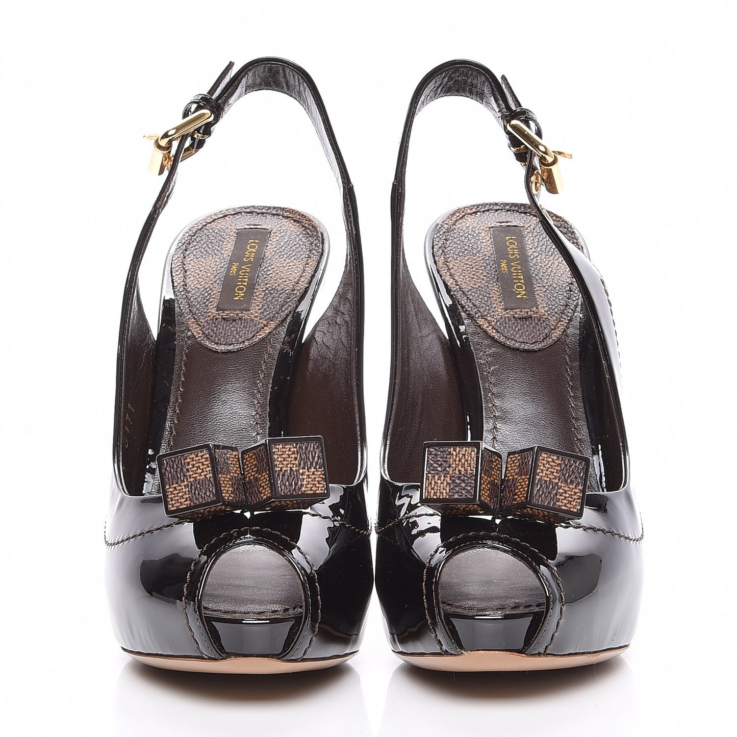 Patent Damier Ebene Saint Honore Slingback Heels 36 Brown
