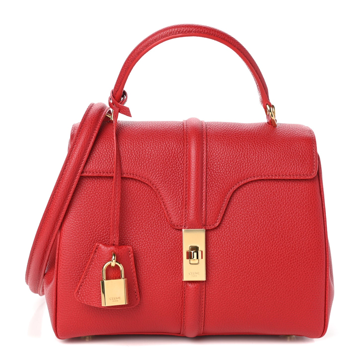Grained Calfskin Small 16 Top Handle Bag Red