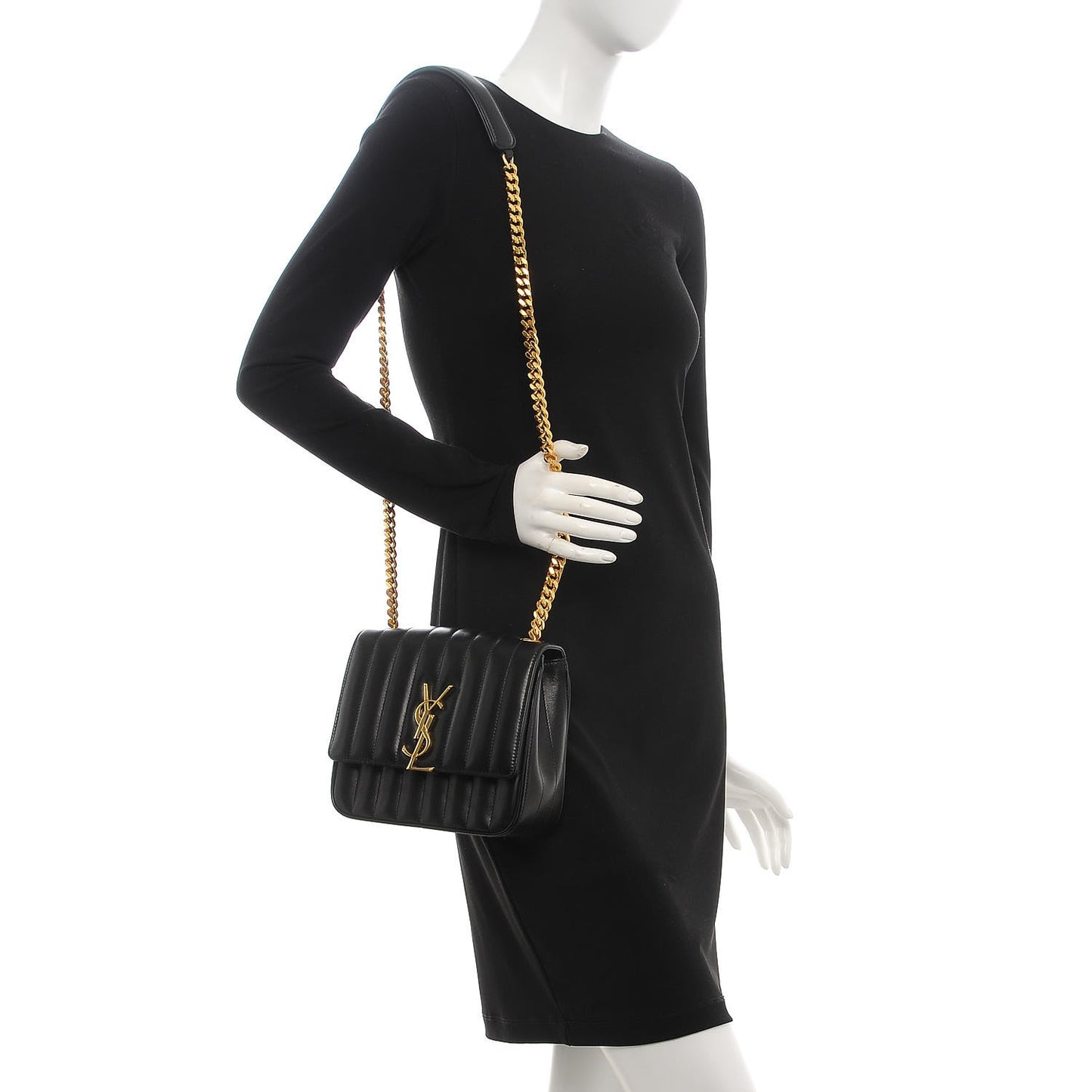 Lambskin Matelasse Monogram Medium Vicky Chain Bag Black