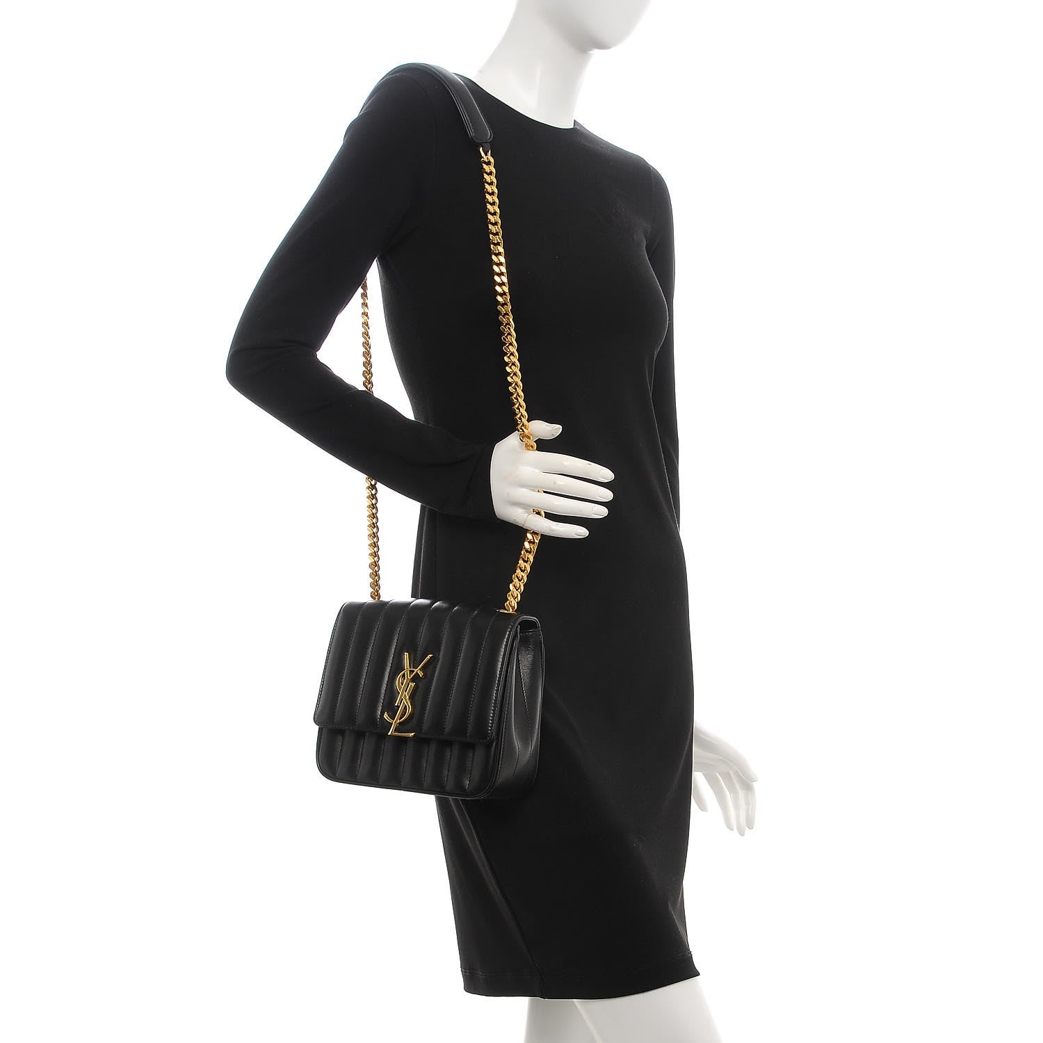Saint Laurent Lambskin Matelasse Monogram Medium Vicky Chain Bag Black 2 of 9