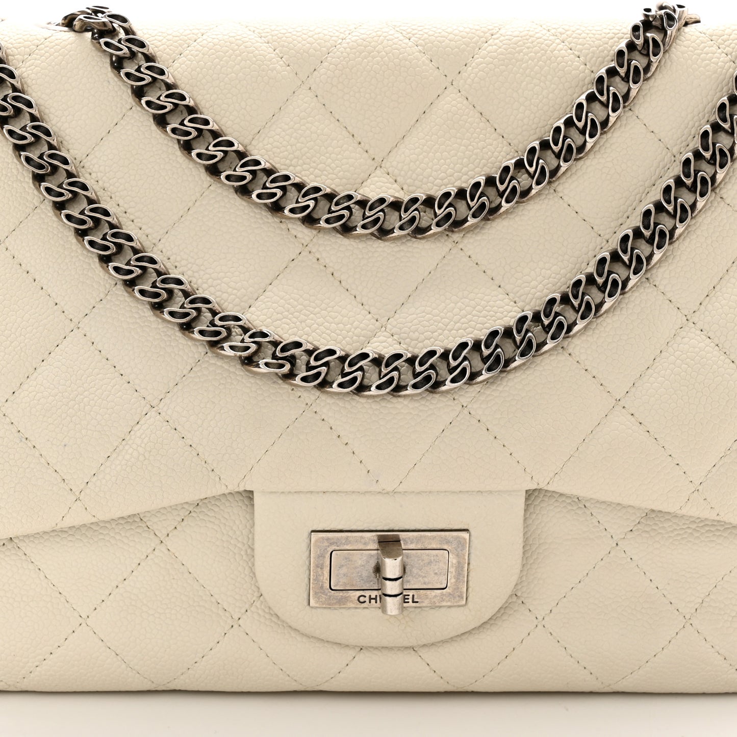 Caviar Quilted Jumbo Single Flap Bijoux Chain Ivory