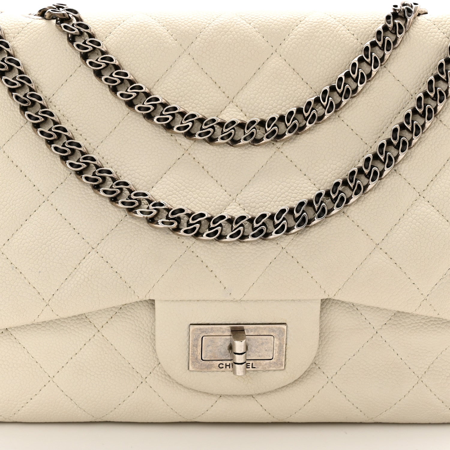 Chanel Caviar Quilted Jumbo Single Flap Bijoux Chain Ivory 8 of 12