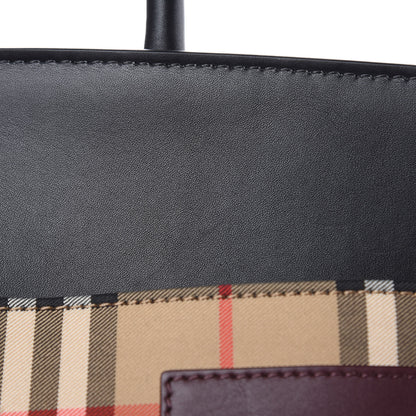 Burberry Calfskin House Check Medium Society Top Handle Bag Archive Beige Black 7 of 10