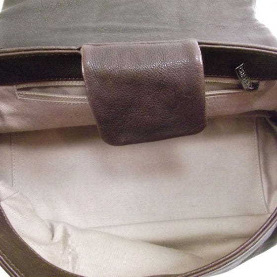 Leather Diamond Stitch Flap Brown