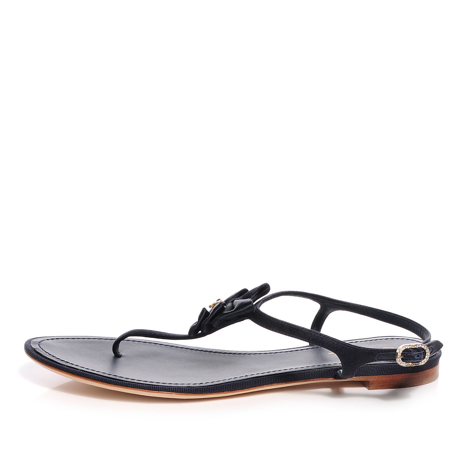 Chanel Satin Bow Thong Sandals 39.5 Navy 1 of 7
