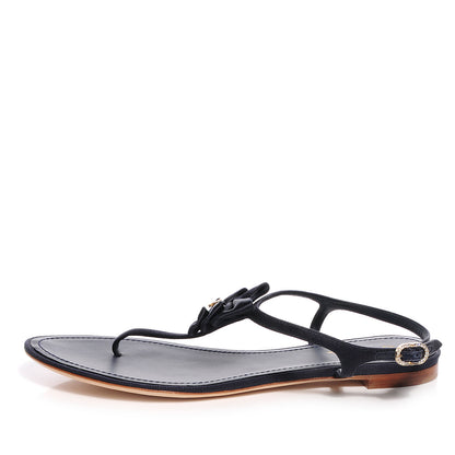 Chanel Satin Bow Thong Sandals 39.5 Navy 1 of 7