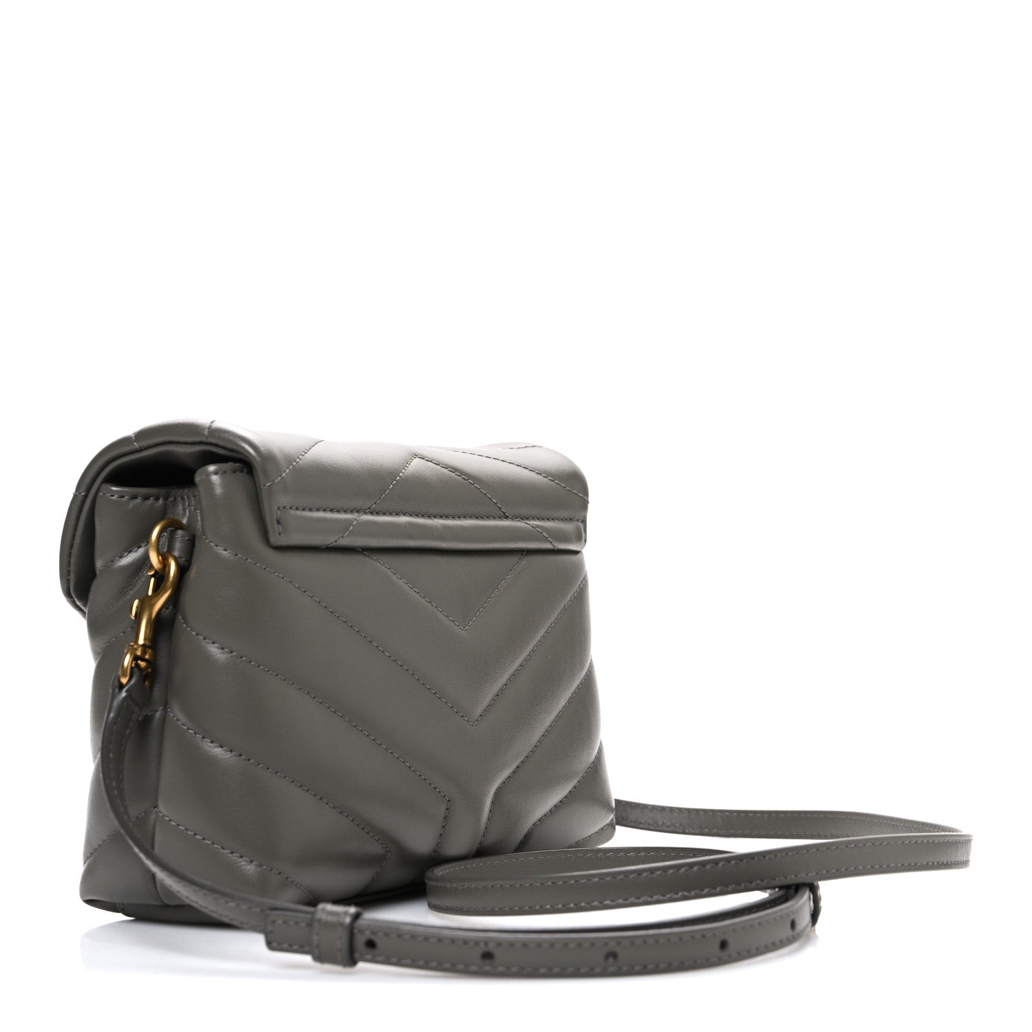 Saint Laurent Calfskin Y Quilted Monogram Toy Loulou Crossbody Bag Grey Kaki 2 of 9