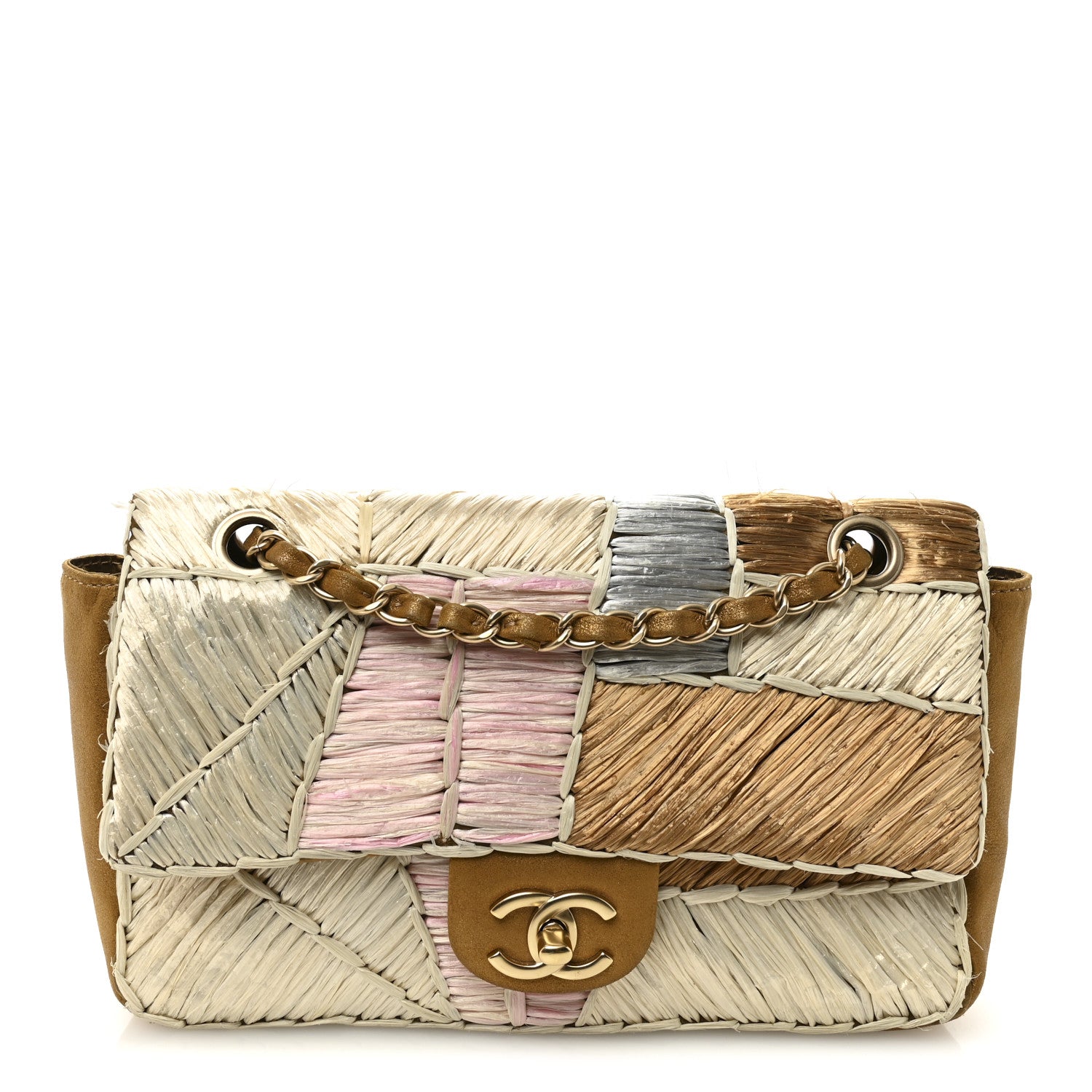 Chanel Metallic Woven Raffia Patchwork Single Flap Gold 1 of 12