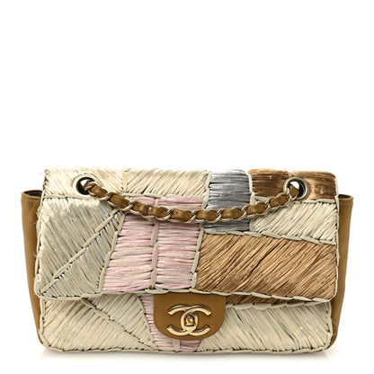 Chanel Metallic Woven Raffia Patchwork Single Flap Gold 1 of 12