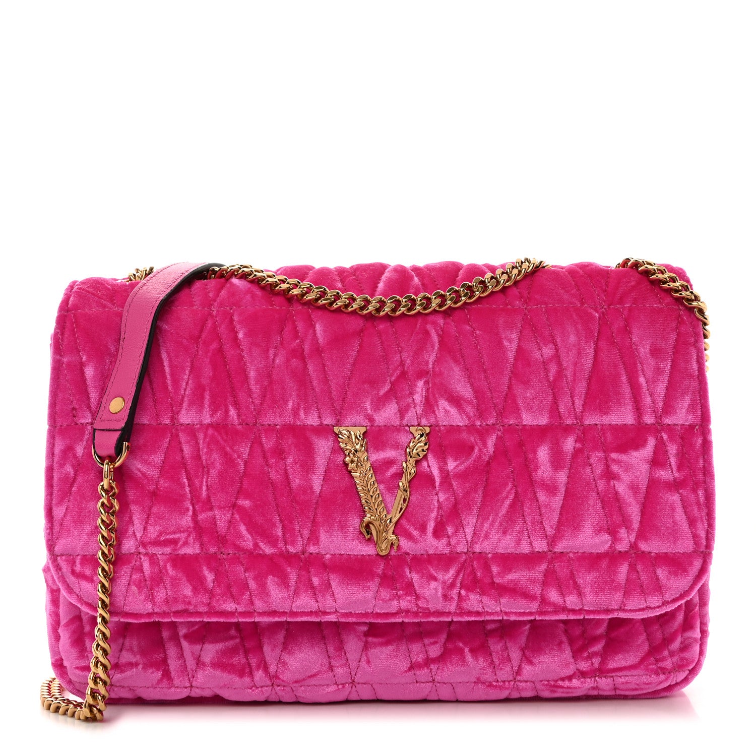 Versace Velvet Quilted Virtus Shoulder Bag Pink 1 of 10