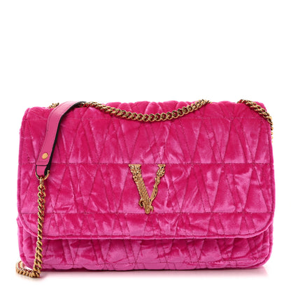 Versace Velvet Quilted Virtus Shoulder Bag Pink 1 of 10
