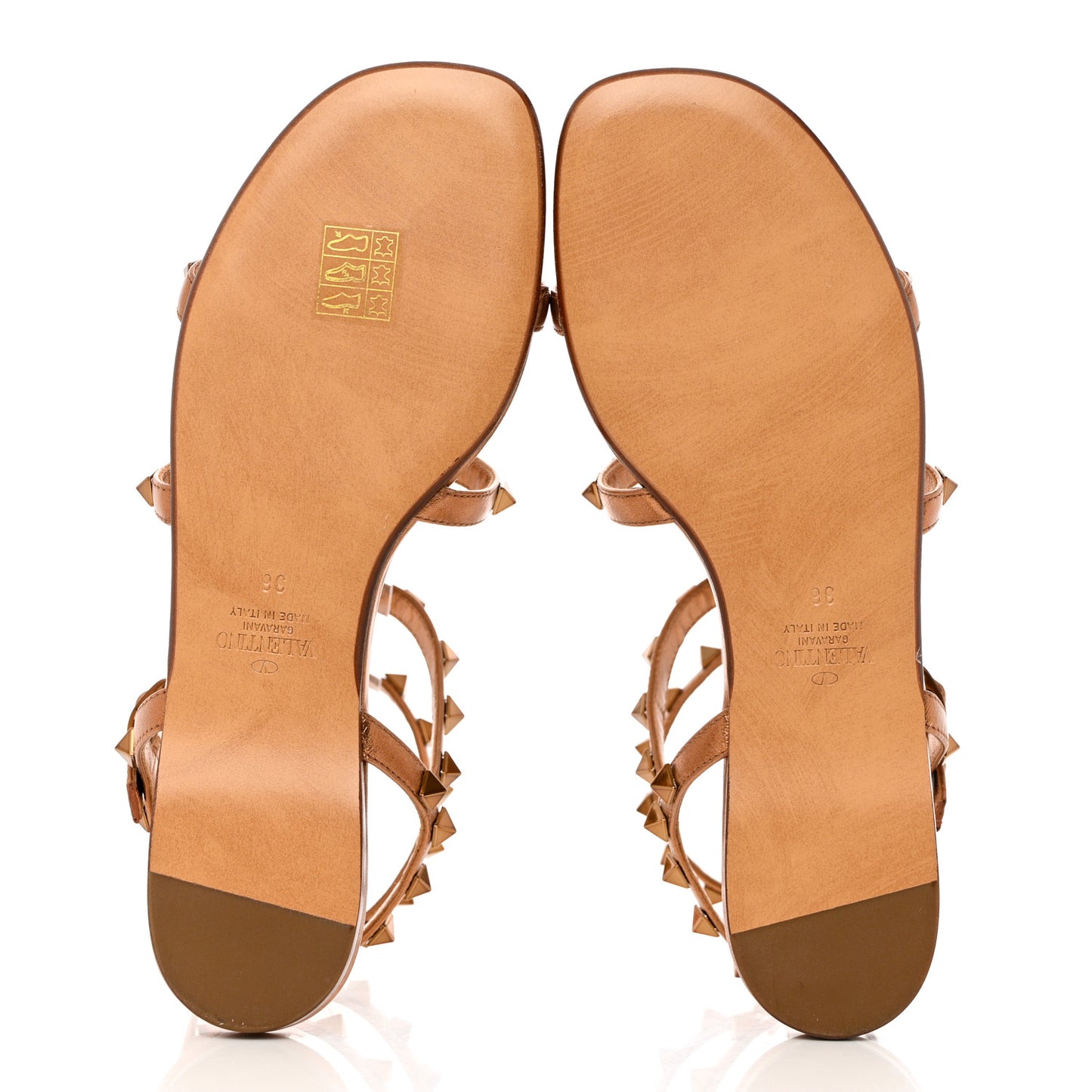 Metallic Nappa Rockstud Gladiator Flat Sandals 36 Cuivre