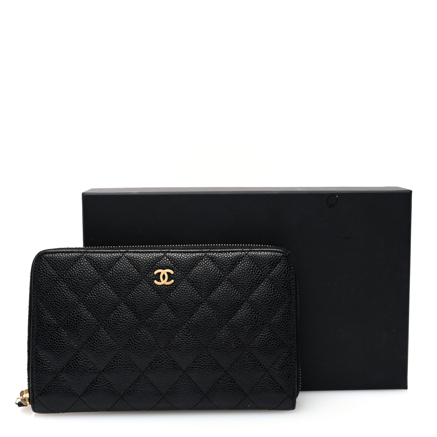 Caviar Quilted Large Zip Around Organizer Wallet Black