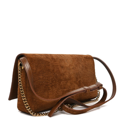 Saint Laurent Crocodile Embossed Suede Monogram Tassel Kate 99 Tan 3 of 12