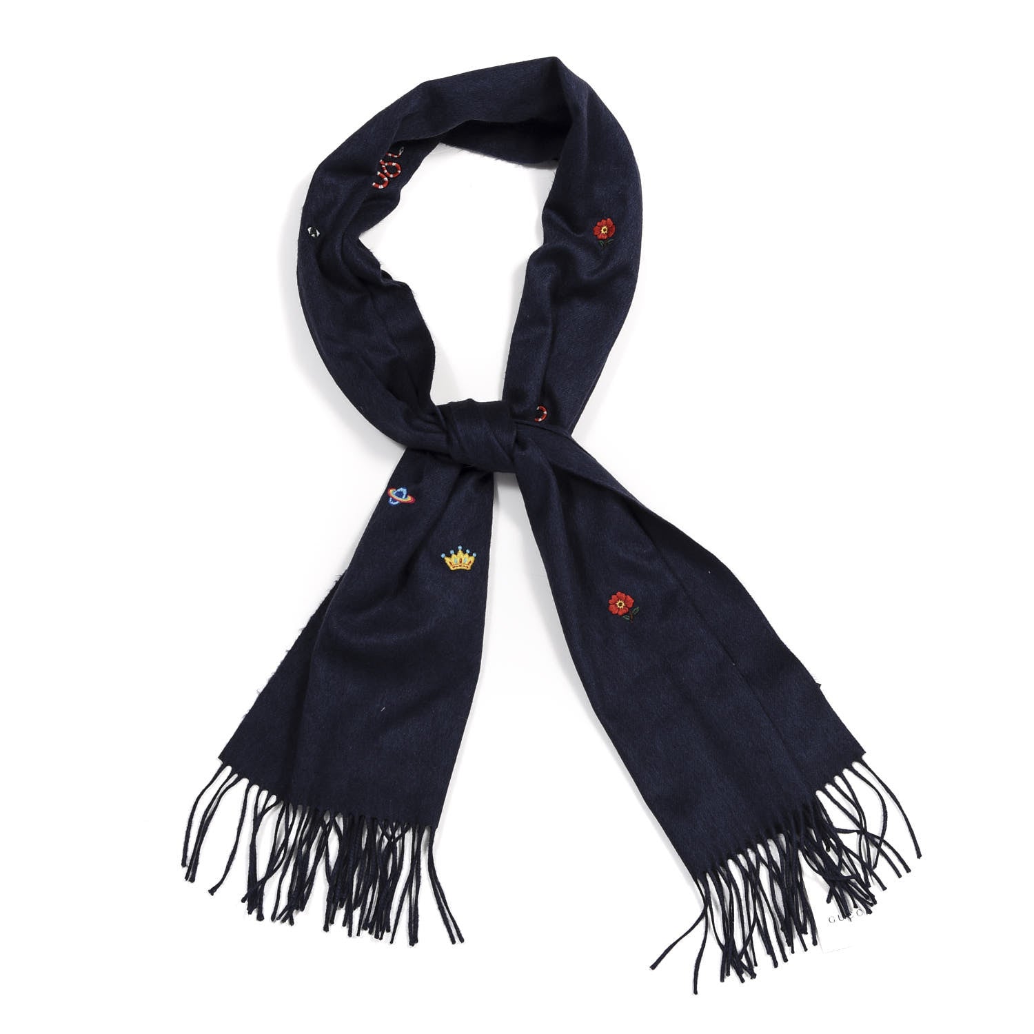 Gucci Silk Cashmere Soft Mixer Fringe Scarf Midnight Blue 1 of 5