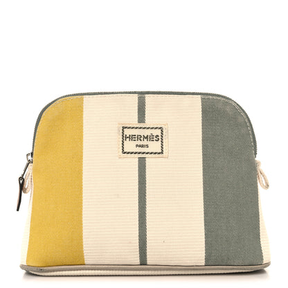 Hermes Cotton Stripe Bolide Rayures Rocabar Mini Travel Cosmetic Pouch Absinthe 1 of 7