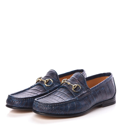 Gucci Crocodile Womens 1953 Horsebit Loafers 4.5 Blue 3 of 8