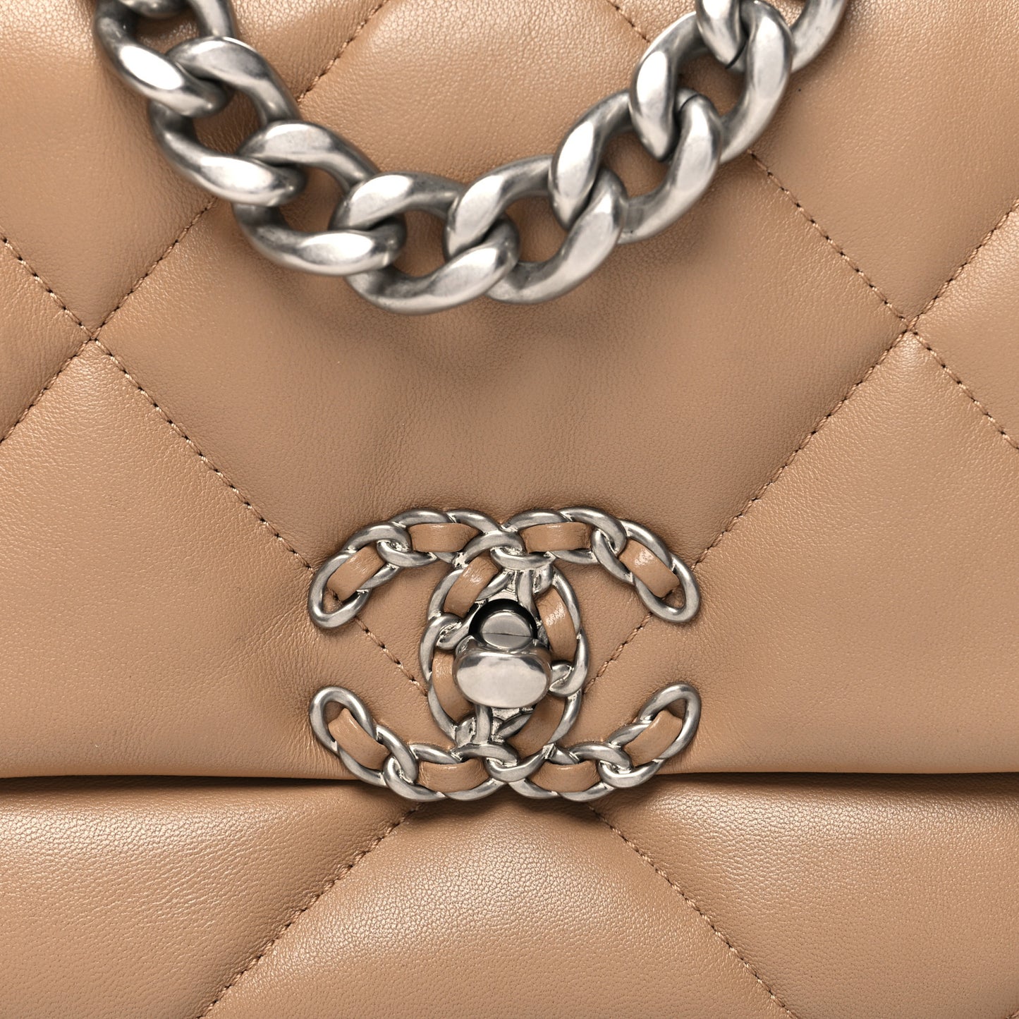 Lambskin Quilted Medium Chanel 19 Flap Dark Beige