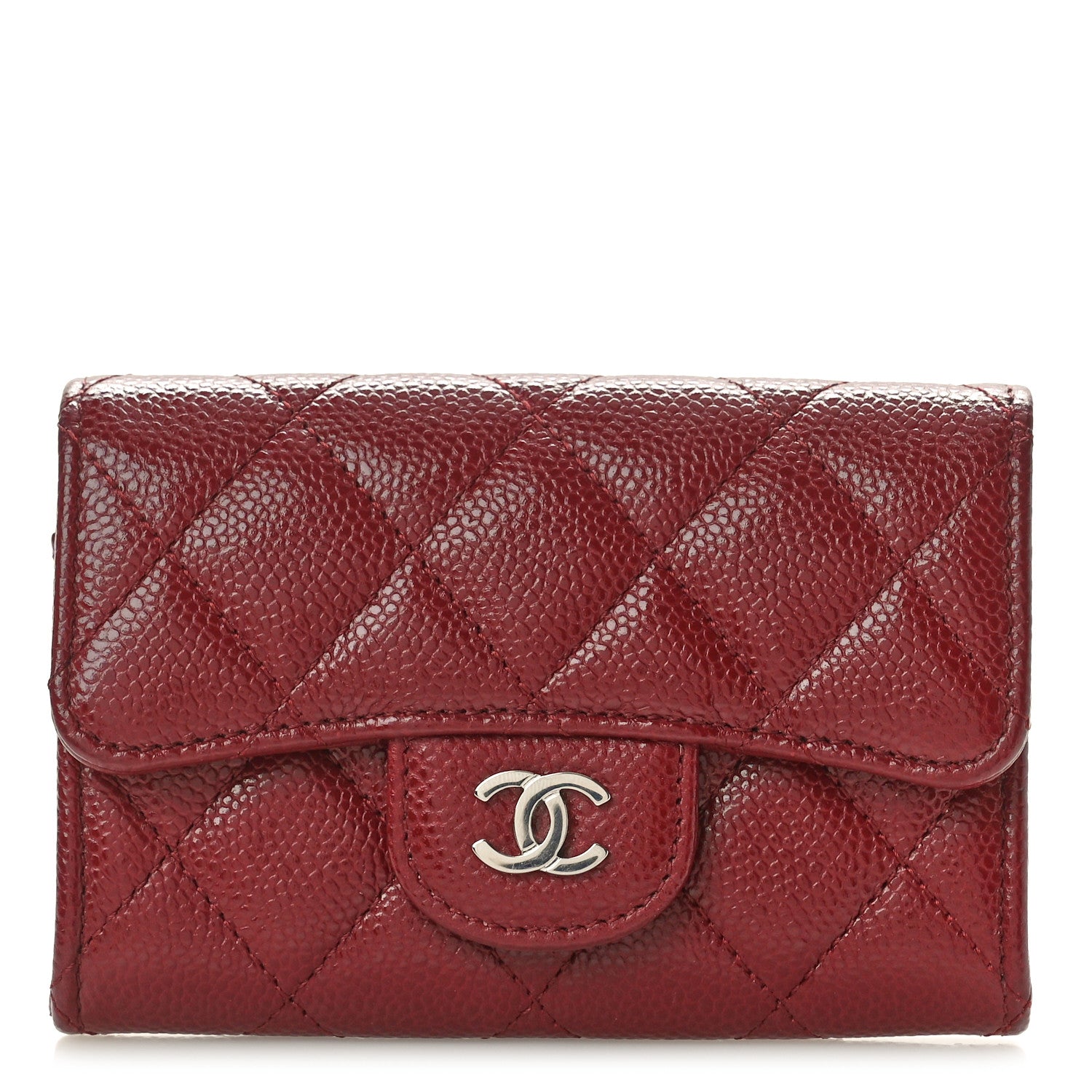 Chanel Caviar Quilted Flap Card Holder Wallet Burgundy 1 of 8