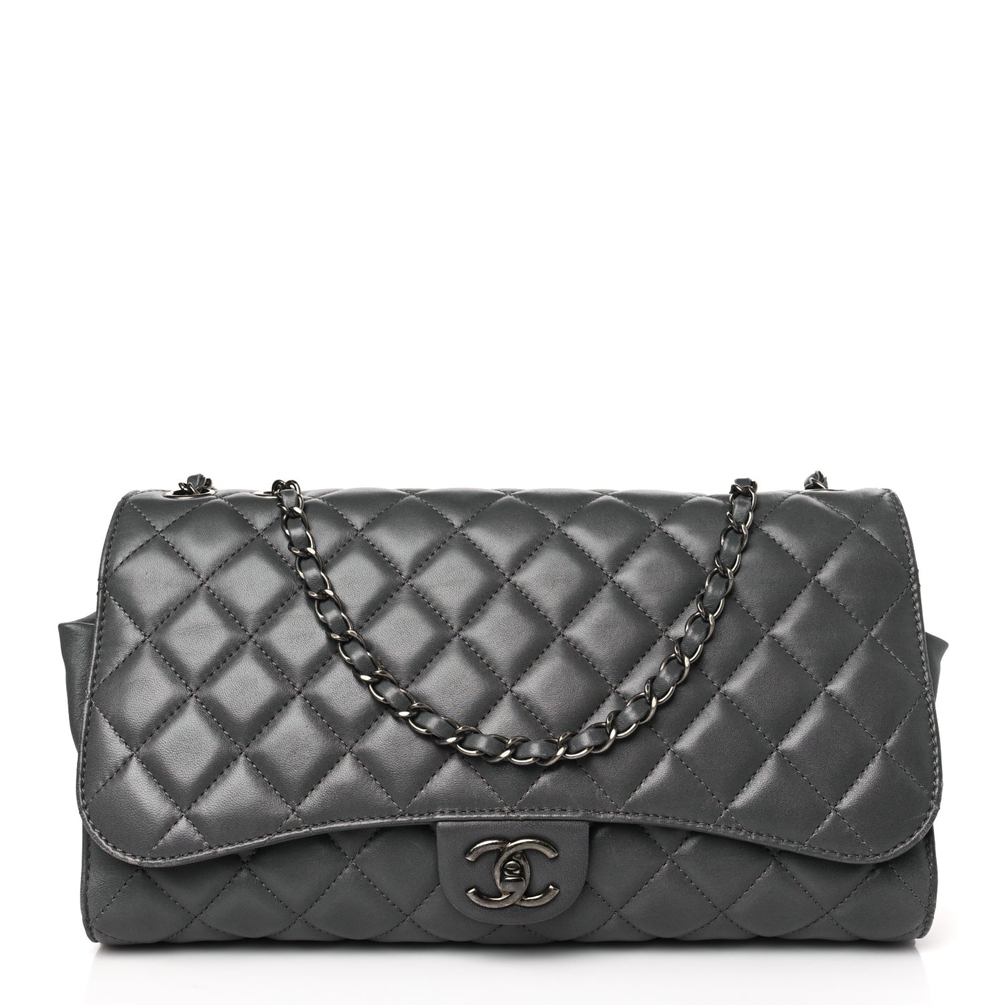 Lambskin Quilted Jumbo Grocery By Chanel Drawstring Shopping Bag Grey