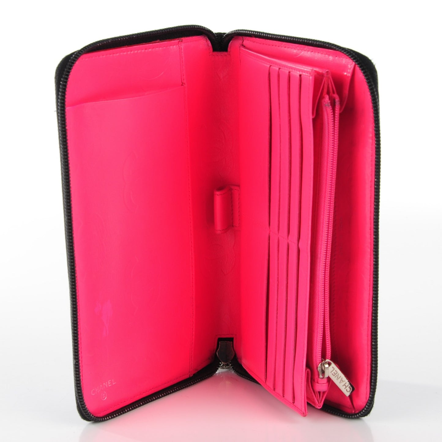 Calfskin Cambon Zip Around Organizer Wallet Black White