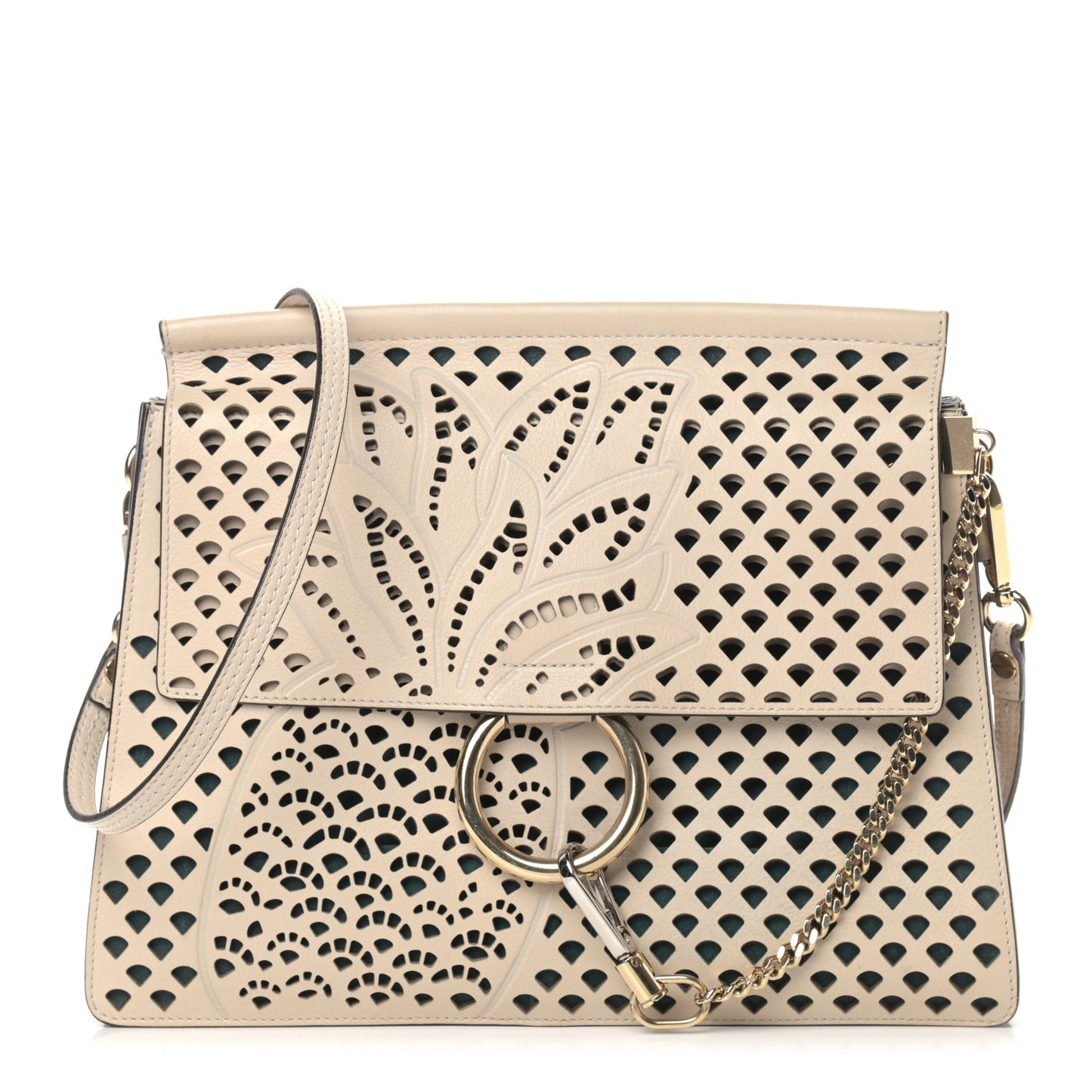 Calfskin Pineapple Perforated Medium Faye Shoulder Bag Abstract White