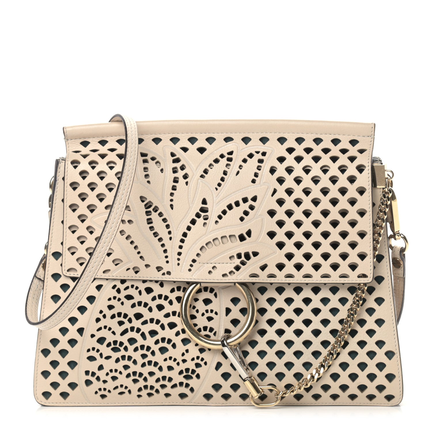Chloe Calfskin Pineapple Perforated Medium Faye Shoulder Bag Abstract White 1 of 11
