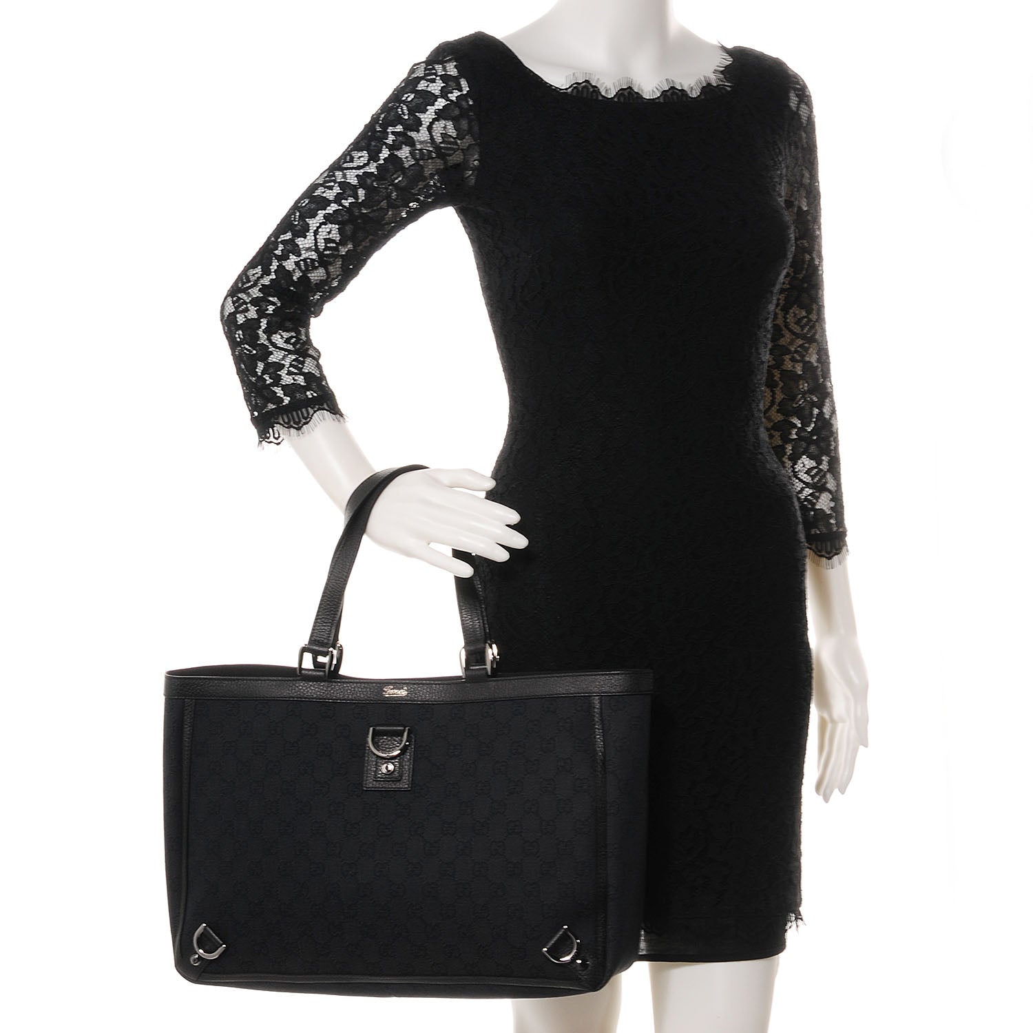 Gucci Denim Monogram Large Abbey Tote Black 2 of 9