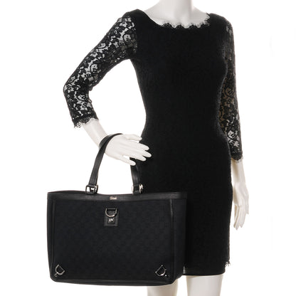 Gucci Denim Monogram Large Abbey Tote Black 2 of 9