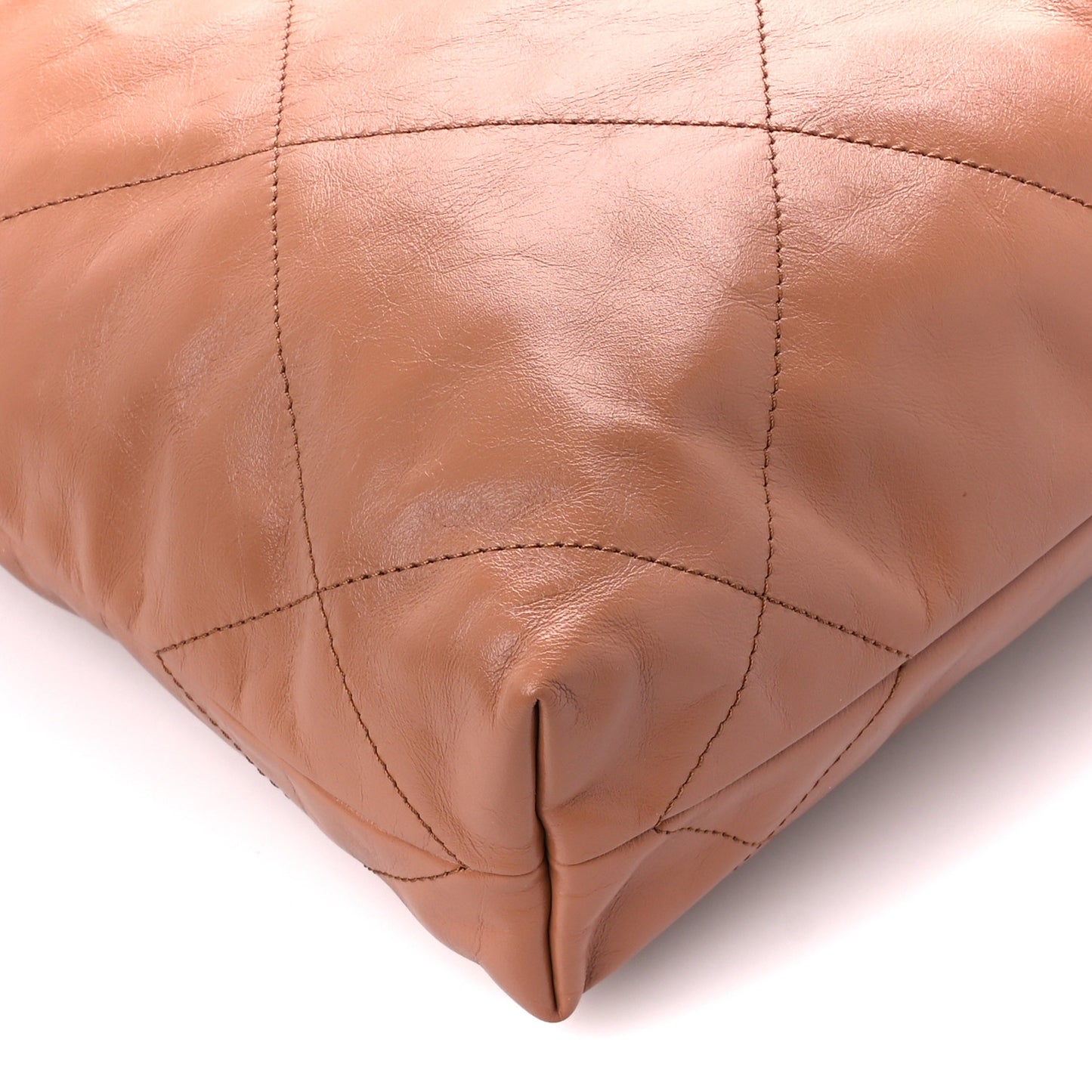 Shiny Calfskin Quilted Small Chanel 22 Camel