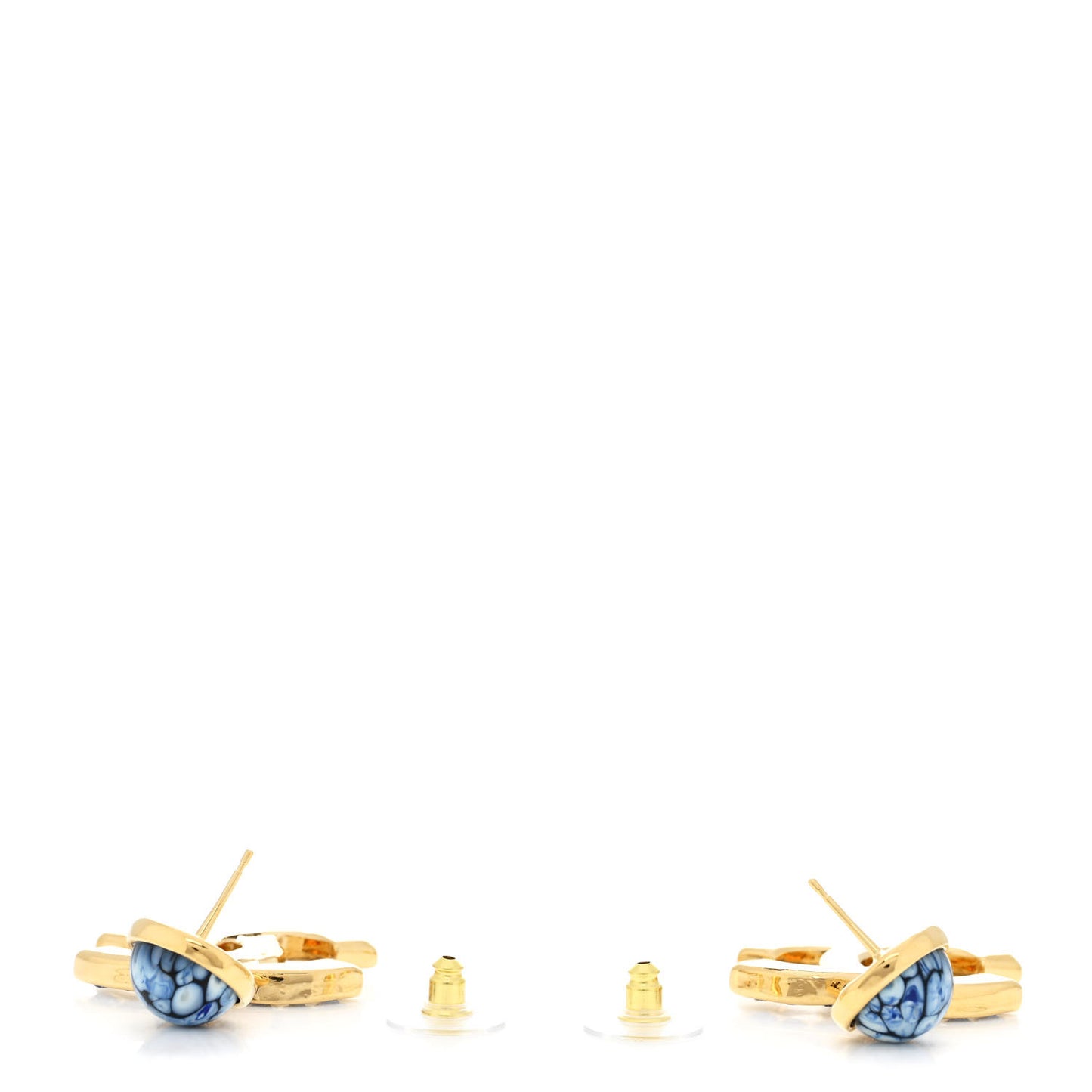 Crystal Stone CC Drop Earrings Blue Gold
