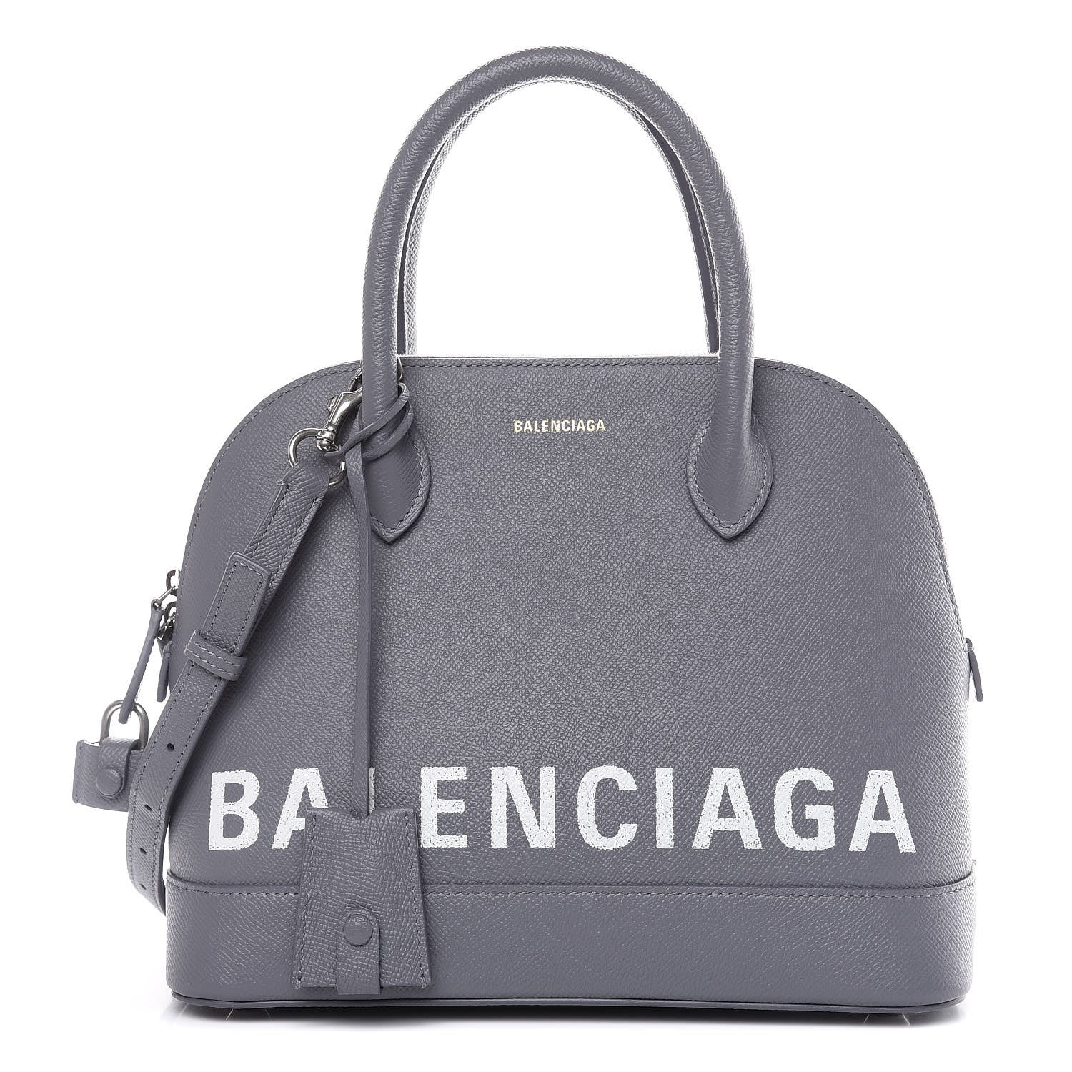 Balenciaga Signature Grained Calfskin Logo S Ville Top Handle Bag Gris Perle Fonce White 1 of 11