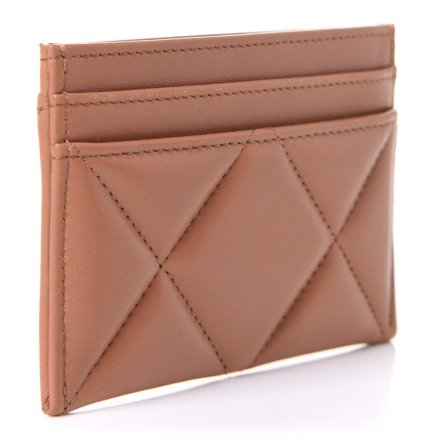 Lambskin Quilted Chanel 19 Card Holder Brown
