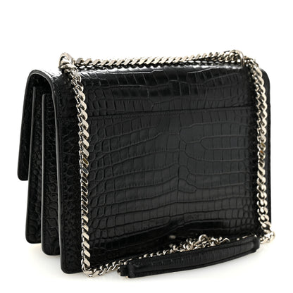 Saint Laurent Calfskin Crocodile Embossed Medium Monogram Sunset Black 3 of 10