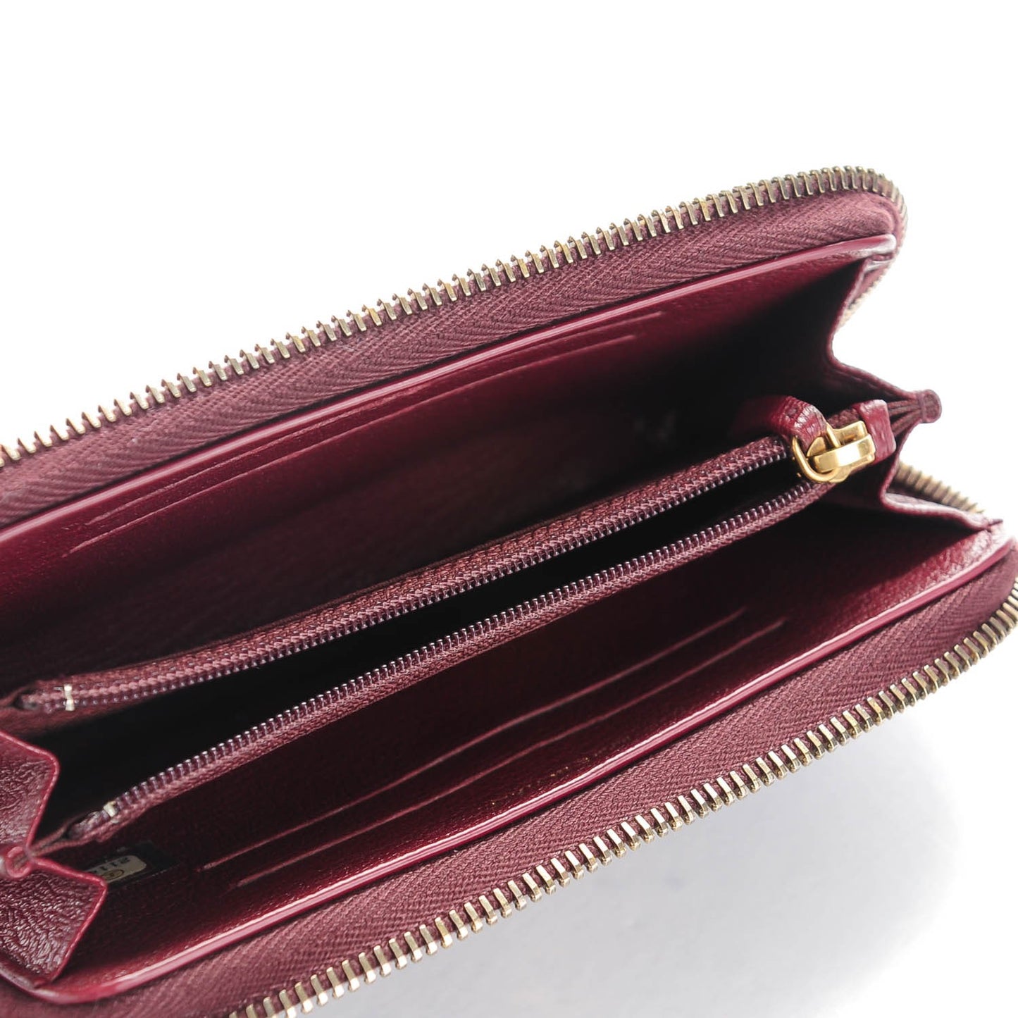Patent Quilted Small Zip Around Wallet Burgundy