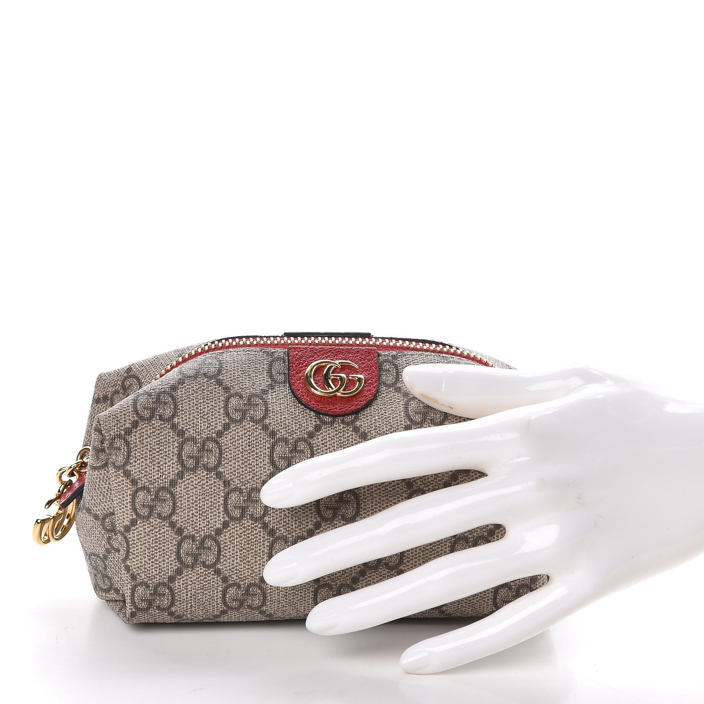 Soft GG Supreme Monogram Calfskin Small Ophidia Cosmetic Case Beige Ebony Hibiscus Red