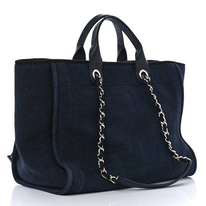 Chanel Mixed Fibers Calfskin Medium Deauville Tote Navy Blue 3 of 12