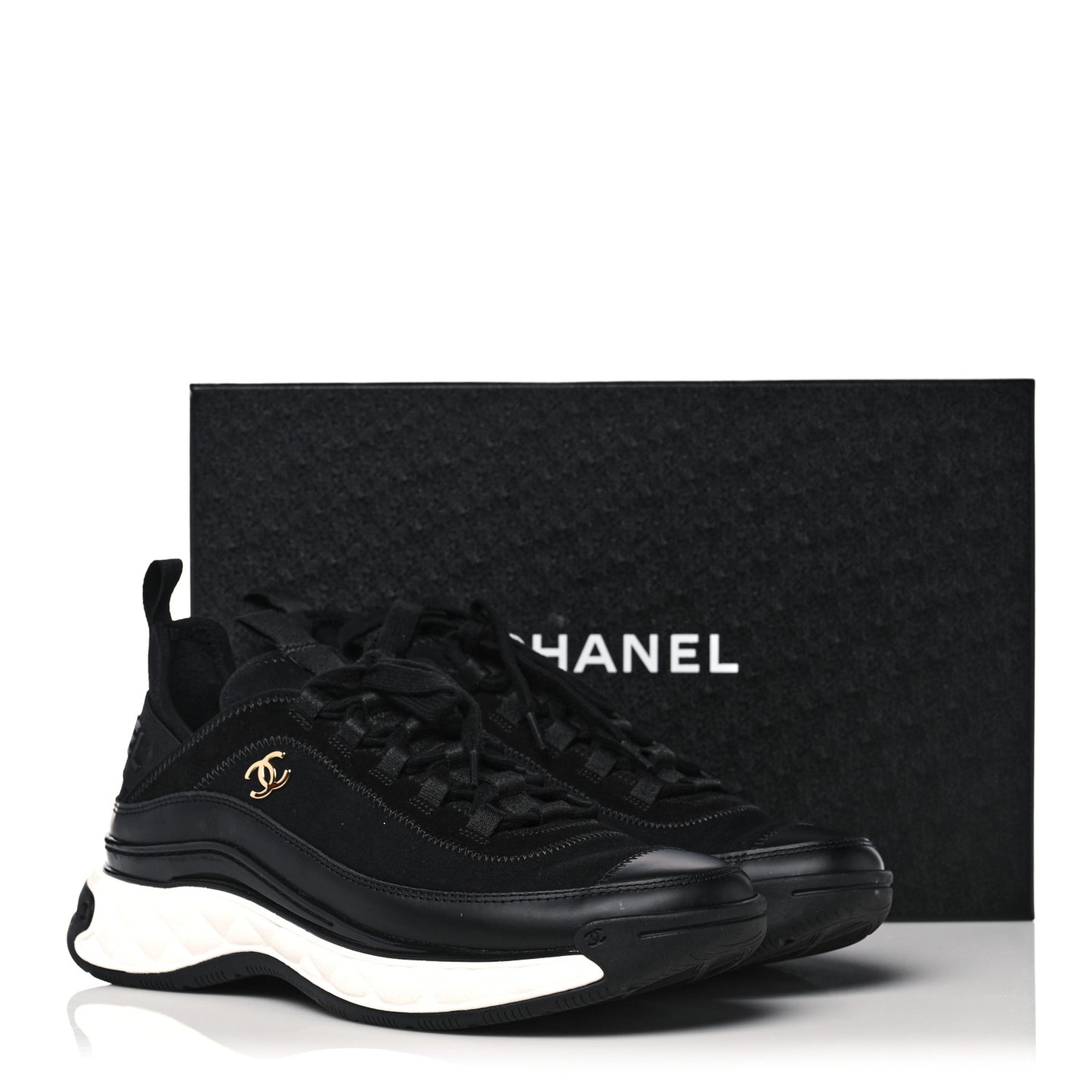Velvet Calfskin Mixed Fibers CC Sneakers 38.5 Black