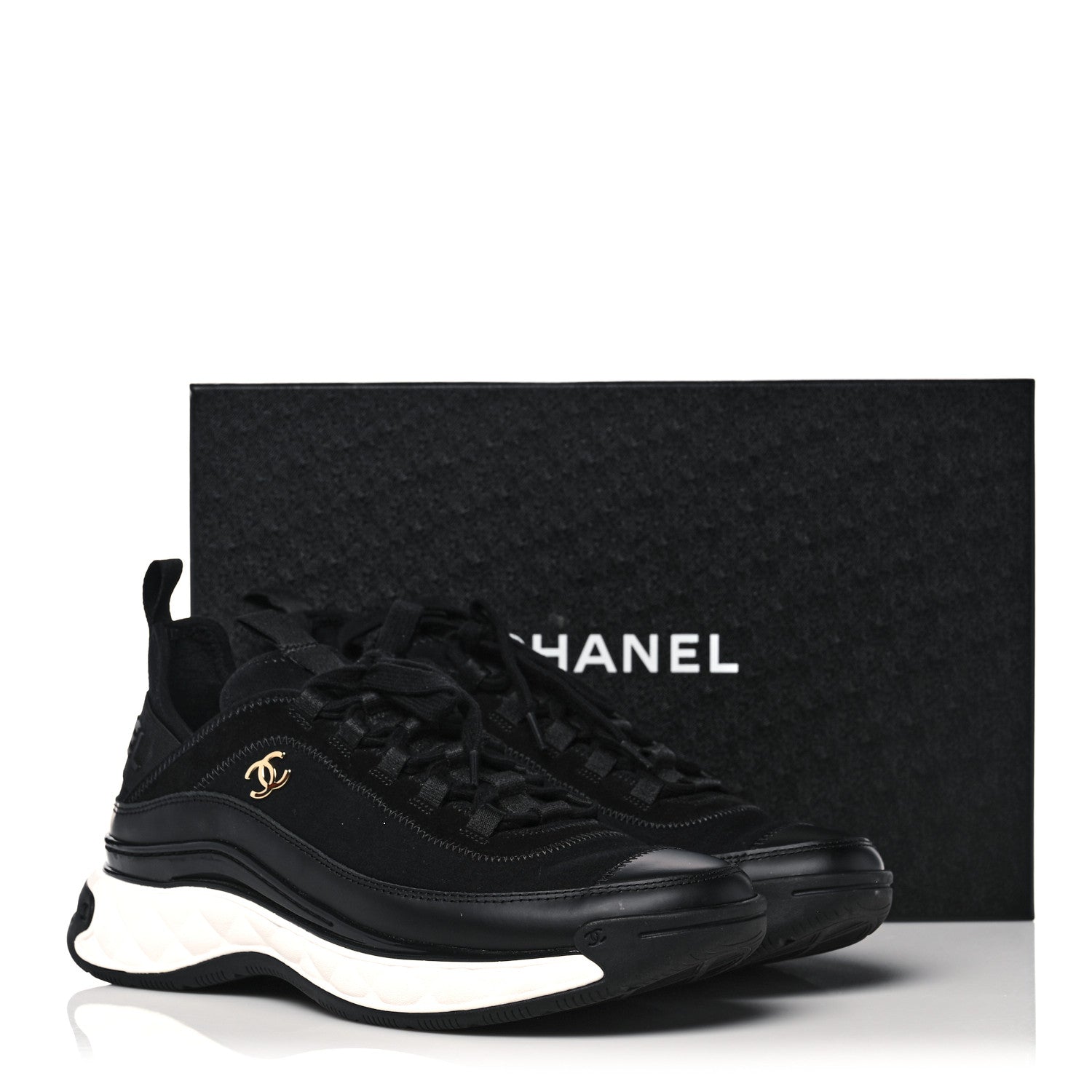 Chanel Velvet Calfskin Mixed Fibers CC Sneakers 38.5 Black 9 of 9